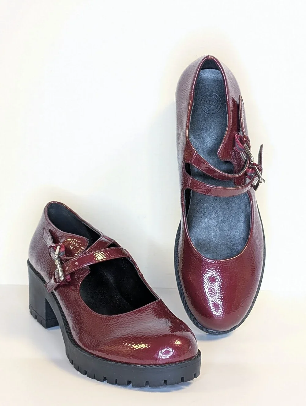 Urban Outfitters Burgundy Patent Double Strap Mary Jane Heels Size 8